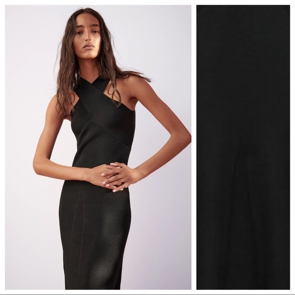 NWT. Zara Black Knit Midi Dress with Crossed Straps. Size S. - Picture 2 of 8